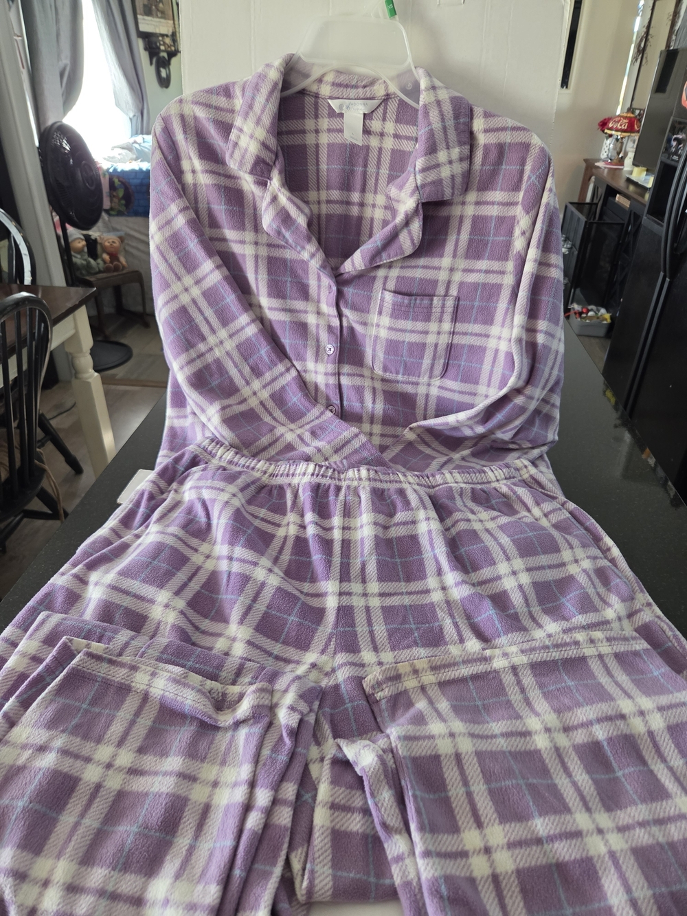 Adonna Lavender and White Plaid Flannel Pajama Set